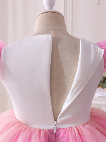 Young Girl's Dreamy Princess Style Mesh Patchwork Short Sleeve Dress