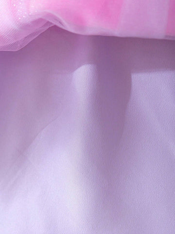 Young Girl's Dreamy Princess Style Mesh Patchwork Short Sleeve Dress