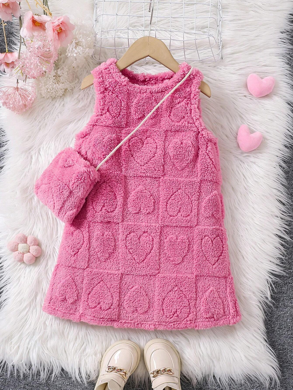 Young Girls' Dress Autumn Winter Three-Dimensional Love Plush Dress Suitable For Party Birthday Banquet And Other Occasions,Autumn Winter