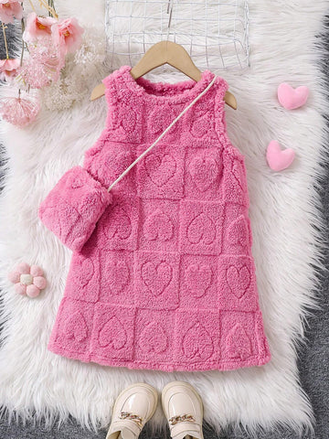 Young Girls' Dress Autumn Winter Three-Dimensional Love Plush Dress Suitable For Party Birthday Banquet And Other Occasions,Autumn Winter