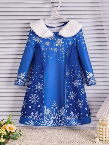Young Girls Dress With Snowflake Pattern Design