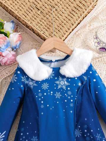 Young Girls Dress With Snowflake Pattern Design