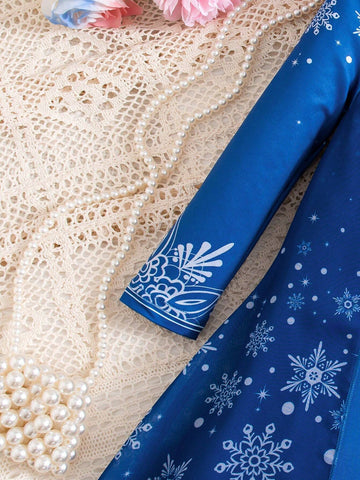Young Girls Dress With Snowflake Pattern Design