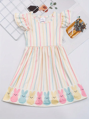 Young Girls' Easter Bunny Printed Dress