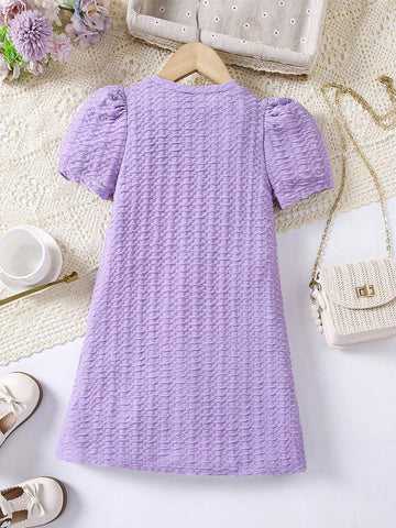 Young Girls' Elegance Short Sleeves Pleated Round Neck Dress