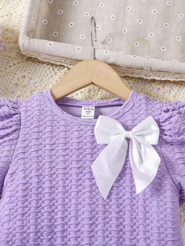 Young Girls' Elegance Short Sleeves Pleated Round Neck Dress