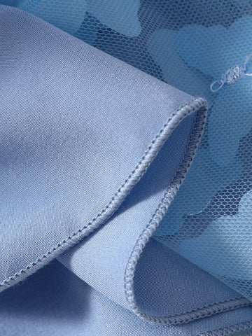 Young Girls Elegant And Comfortable Color Blocking Mesh Lace Princess Dress With Ruffle Edge, Buttons And Butterfly Patch, Suitable For Summer Casual Wear, Daily Wear, Holidays And Parties