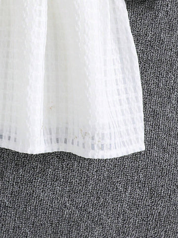 Young Girls' Elegant Casual Vacation Dress, Butterfly Bowknot Decorated Bubble Sleeves And Ladylike Style