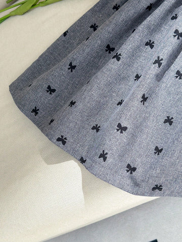 Young Girls Elegant Collar Sleeveless Patchwork Bow Pattern Fashion Commuter Dress & Belt, Summer