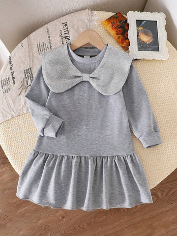 Young Girls Elegant Gray Minimalistic Style Dress