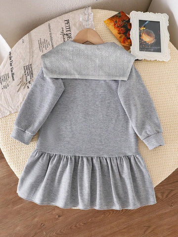 Young Girls Elegant Gray Minimalistic Style Dress