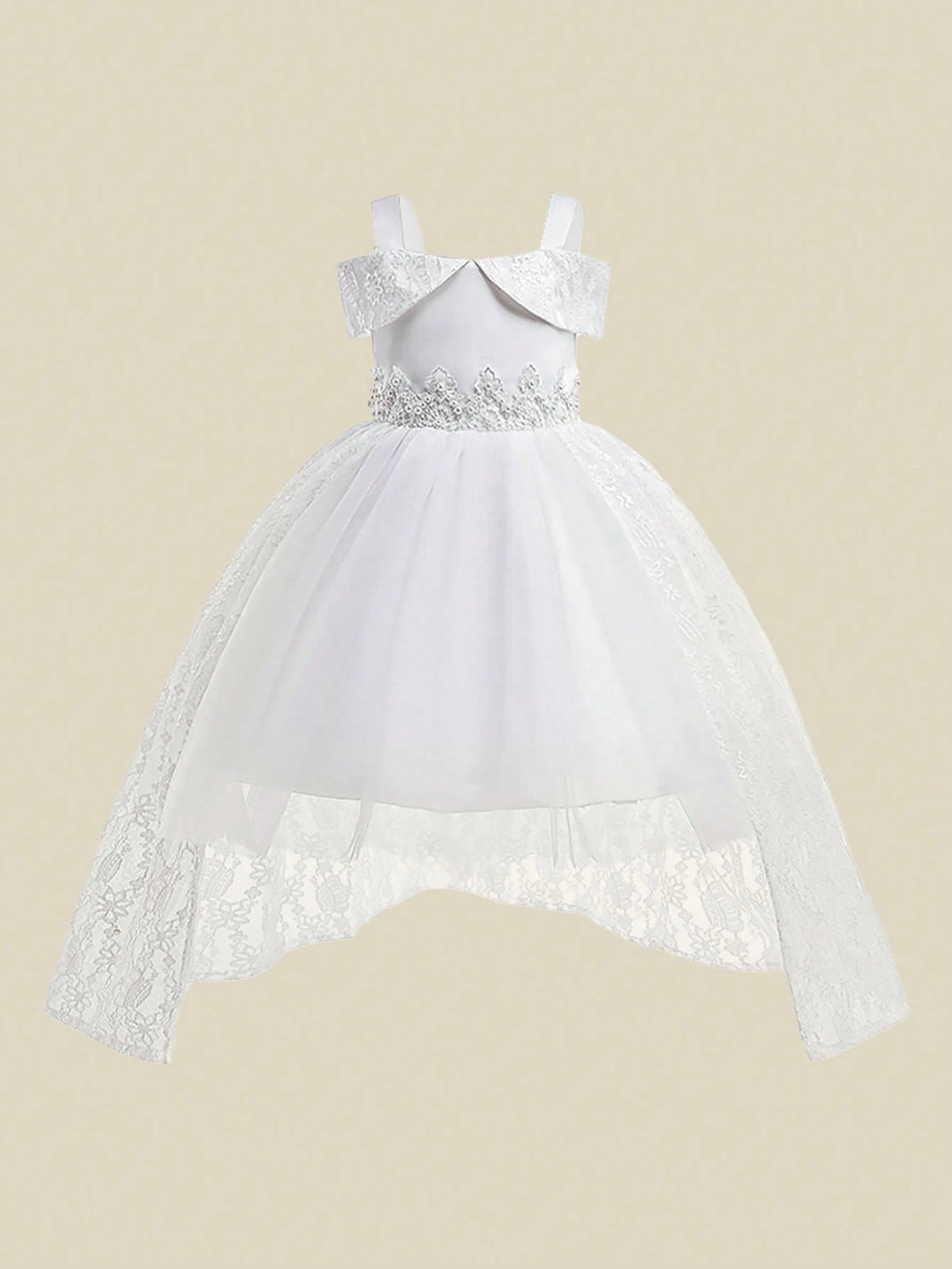 Young Girls' Elegant Lace & Tulle Spaghetti Strap Party Dress, Suitable For Performance, Flower Girl, Birthday