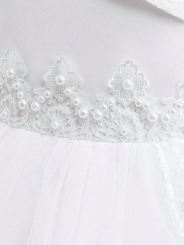 Young Girls' Elegant Lace & Tulle Spaghetti Strap Party Dress, Suitable For Performance, Flower Girl, Birthday