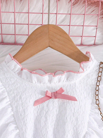 Young Girls Elegant Lady-Like Bowknot Decorated Long Sleeve Mesh Overlay Dress