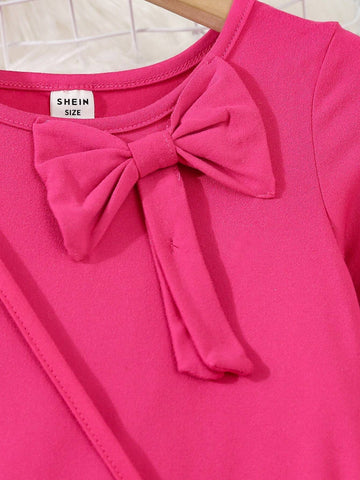 Young Girls Elegant Lady Long Sleeve Tulle Ruffle Hem Solid Color Dress