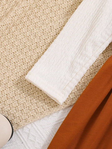 Young Girls Elegant Patchwork Ruffled Decorated Long Sleeve Brown Spaghetti Strap Dress