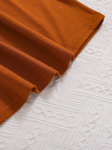 Young Girls Elegant Patchwork Ruffled Decorated Long Sleeve Brown Spaghetti Strap Dress