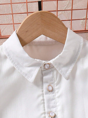 Young Girls' Elegant Puff Sleeve Ruffle Collar Palace Style Shirt Top, Summer