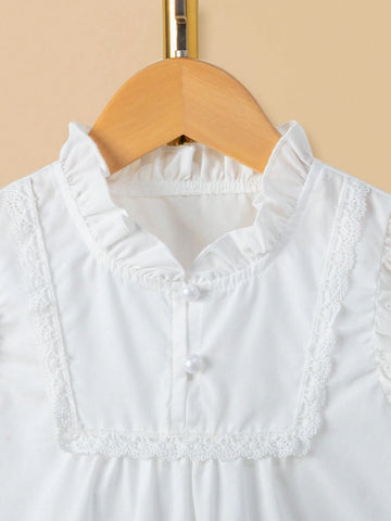 Young Girls' Elegant White Stand Collar Shirt