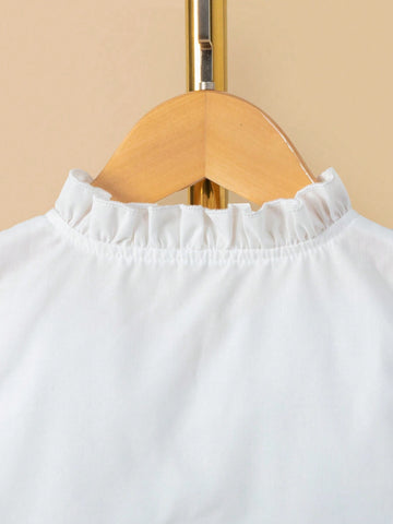 Young Girls' Elegant White Stand Collar Shirt