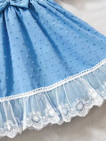 Young Girls Elegant Woven Contrast Lace Dress, High-End Niche Design, Sweet Princess Style Formal Dress Suitable For Weddings