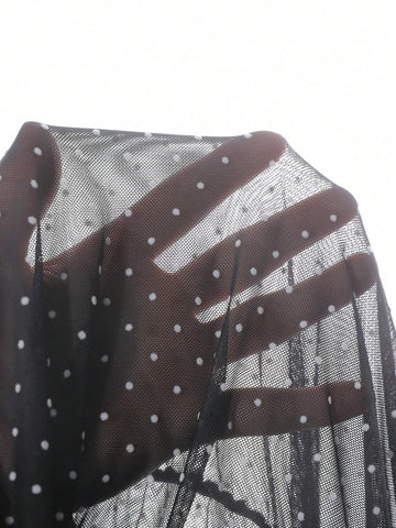 Young Girls Elegant & Ruched Polka Dot Sheath Dress With Puff Sleeves, Suitable For Party And Formal Occasions, Autumn