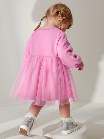 Young Girls Embroidered Bunny European & American Style Cartoon Girls Long Sleeve Mesh Dress, Autumn Children Princess Dress