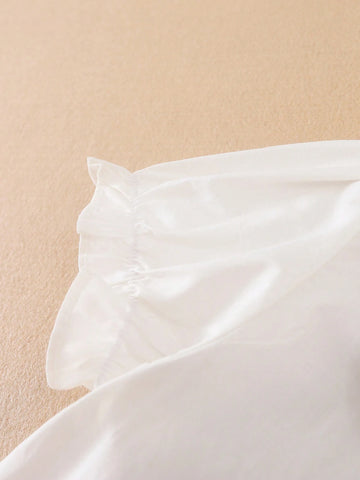 Young Girl's Embroidered Short-Sleeved Shirt With Turn-Down Collar, Summer