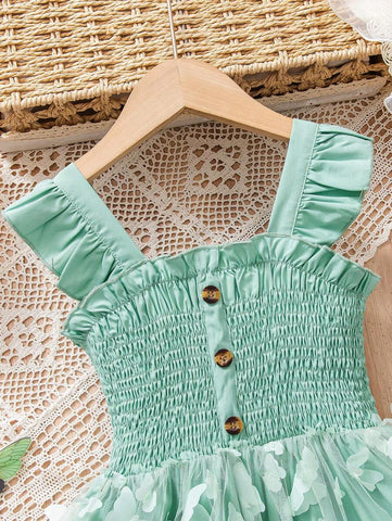Young Girls Fairy Tale Dreamy Green Camisole 3D Butterfly Dress