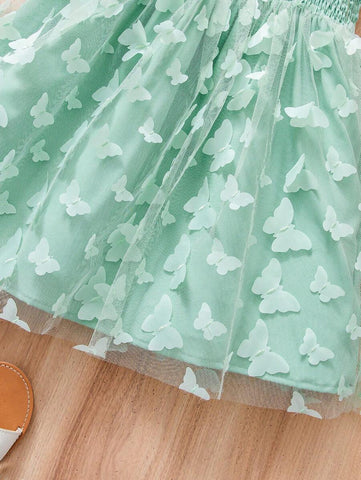 Young Girls Fairy Tale Dreamy Green Camisole 3D Butterfly Dress