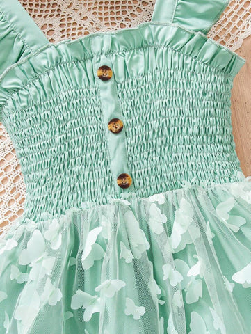 Young Girls Fairy Tale Dreamy Green Camisole 3D Butterfly Dress