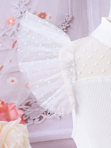 Young Girls' Fancy & High-End Party Princess Dress With Tulle Overlay, Suitable For Wedding Banquets