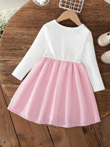 Young Girls' Fashion Casual Cartoon Embroidery Long Sleeve Dress
