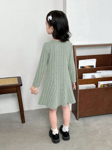 Young Girls Fashion Elegant Solid Color Knit Round Neck Fitted Casual Dress