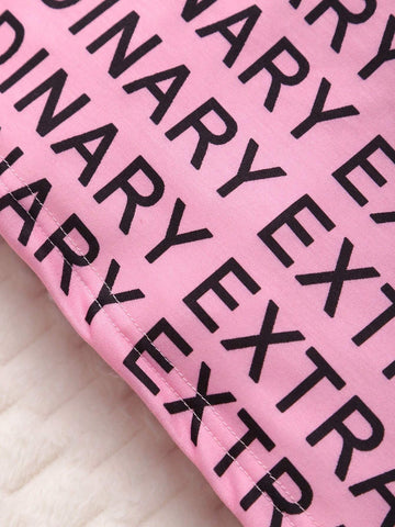 Young Girls Fashion Hoodie Dress Full Print Trendy Cool Letter Design, Long Sleeve
