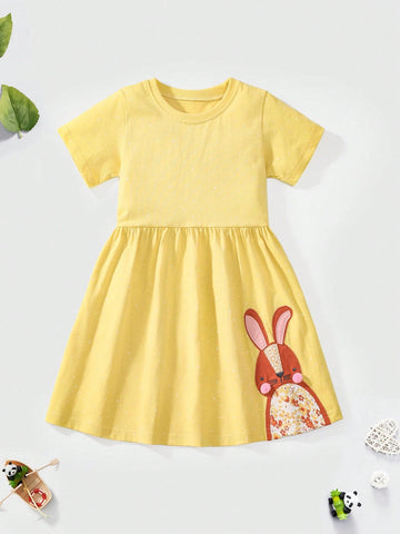 Young Girls' Fashion Short Sleeve Knitted Casual Dress