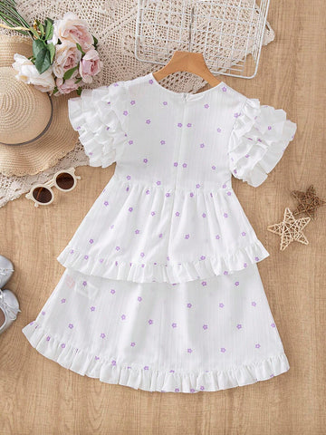 Young Girls' Fashionable And Cute Bowknot Decoration Lace Dress