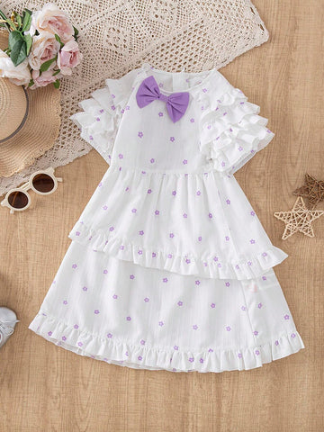 Young Girls' Fashionable And Cute Bowknot Decoration Lace Dress