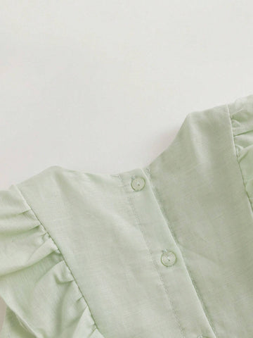 Young Girls" Fashionable And Sweet Lace Flying Sleeves Round Neck Shirt For Summer