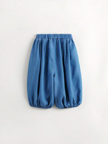 Young Girls Fashionable Breathable Silk-Like Eight-Cropped Lantern Jeans, Summer