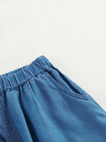 Young Girls Fashionable Breathable Silk-Like Eight-Cropped Lantern Jeans, Summer