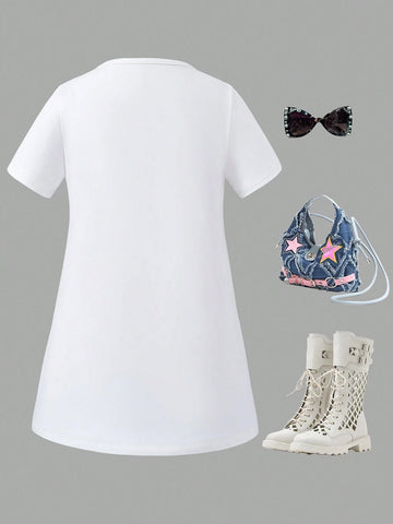 Young Girl's Fashionable Butterfly Printed Dress, Perfect For Back To School Season And Warm Vacation In Summer