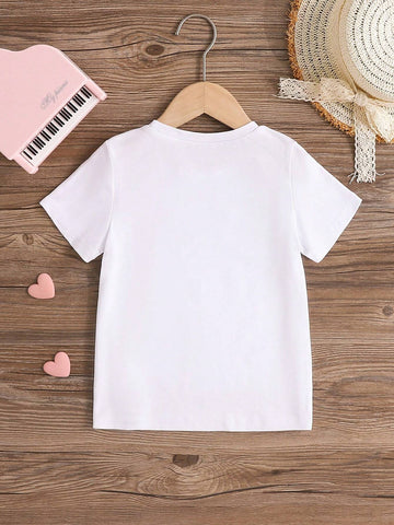 Young Girls' Fashionable Casual Comfortable Rabbit Printed Short Sleeve T-Shirt, Summer