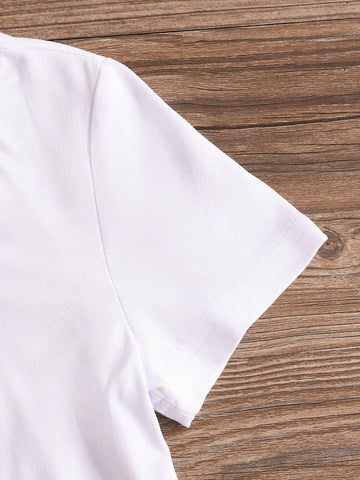 Young Girls' Fashionable Casual Comfortable Rabbit Printed Short Sleeve T-Shirt, Summer