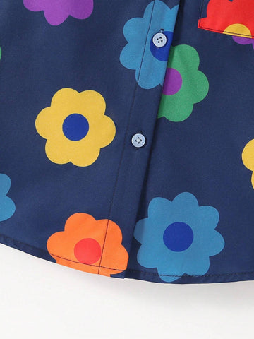 Young Girls Fashionable Colorful Flower Sunflower Loose Cardigan Shirt Casual Holiday Vacation Outwear, Spring Autumn