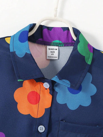 Young Girls Fashionable Colorful Flower Sunflower Loose Cardigan Shirt Casual Holiday Vacation Outwear, Spring Autumn