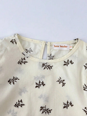 Young Girl's Fashionable Ditsy Floral Long Sleeve Blouse, Spring Autumn