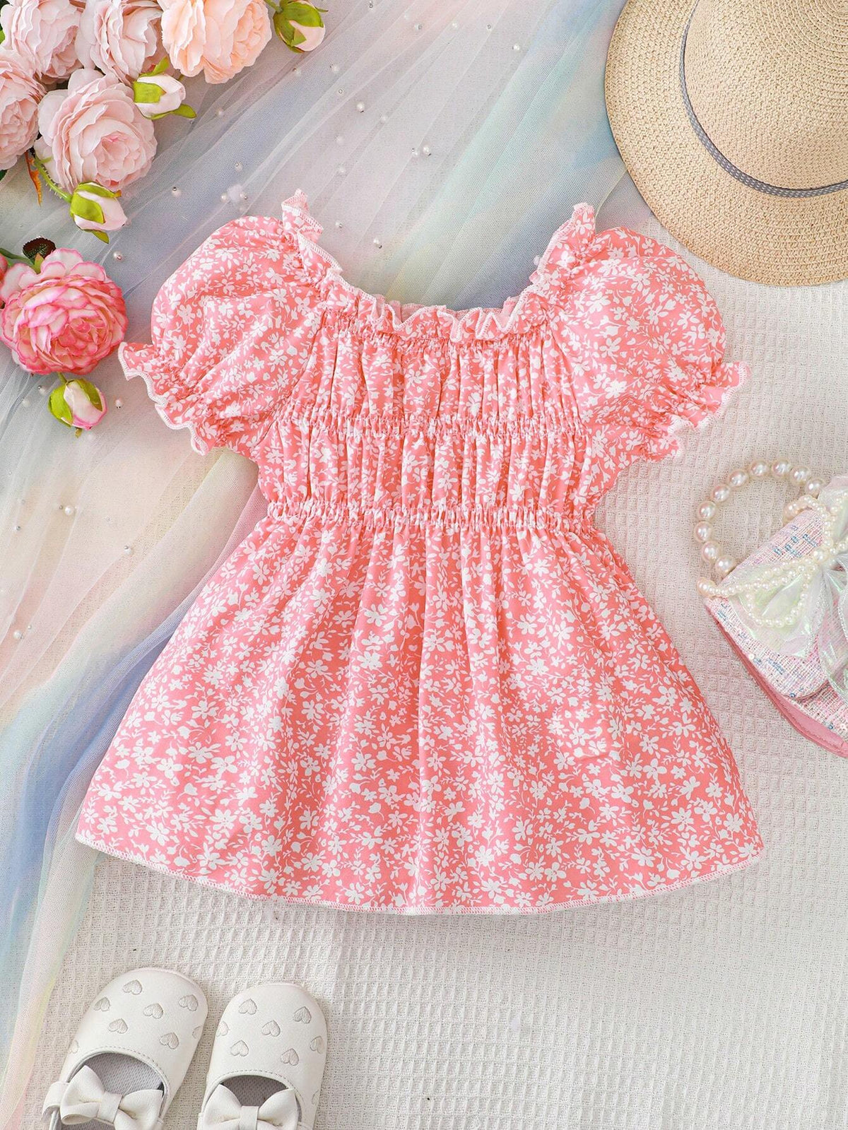 Young Girls' Fashionable Letter And Daisy Print Short-Sleeve T-Shirt With Leggings Set