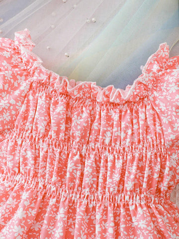 Young Girls' Fashionable Letter And Daisy Print Short-Sleeve T-Shirt With Leggings Set