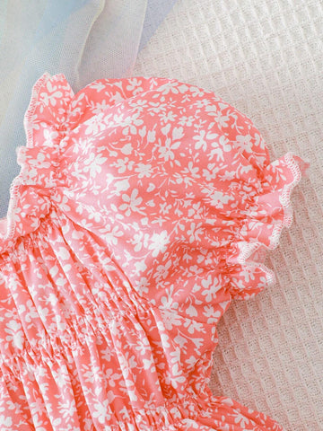 Young Girls' Fashionable Letter And Daisy Print Short-Sleeve T-Shirt With Leggings Set